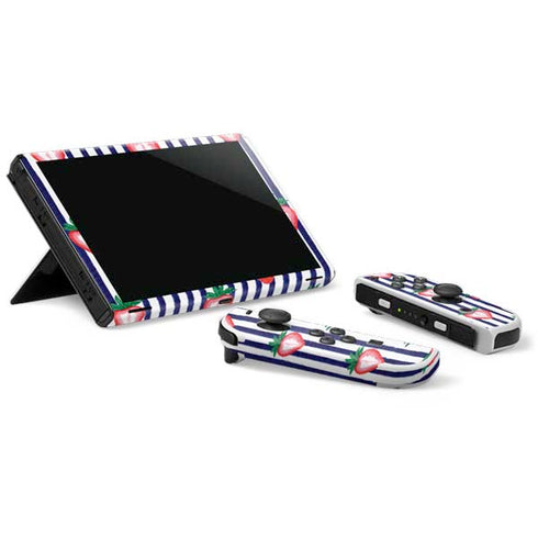 Bouffants and Broken Hearts Strawberries and Stripes Nintendo Switch OLED (2021) Skin
